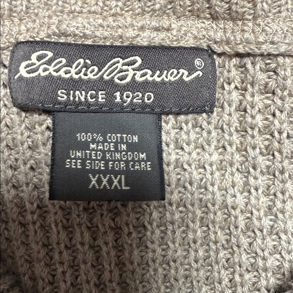 EDDIE BAUER 3XL Beige Cotton Knit Henley Sweater Classic Big Tall - Picture 4 of 7
